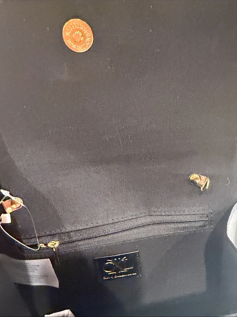 Black Leather Crossbody Bag with Gold Logo Accent